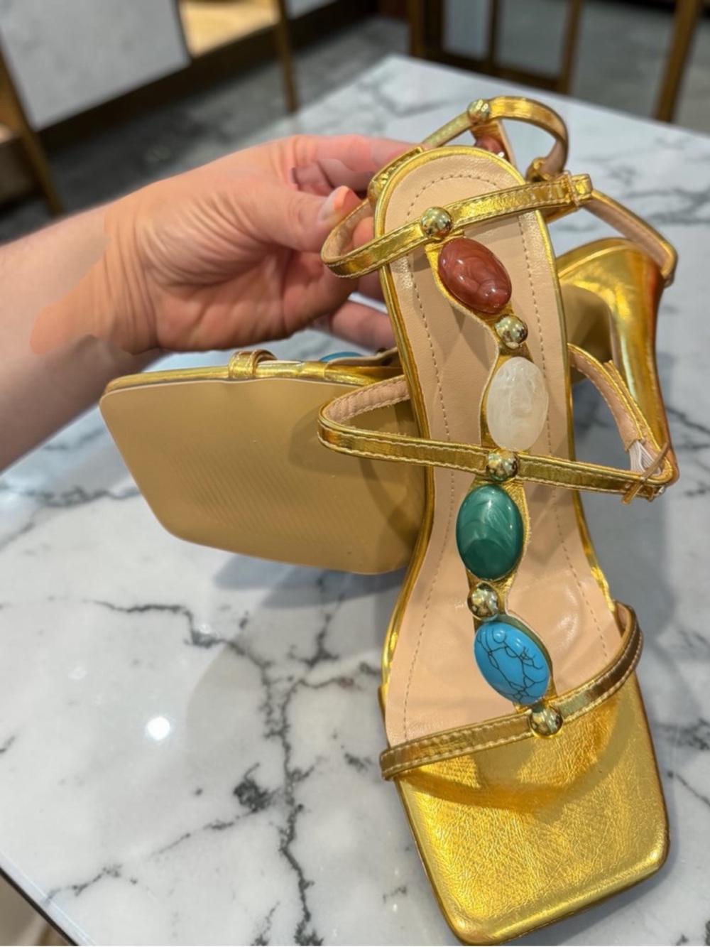 Gold Jeweled Strappy High Heel Sandal